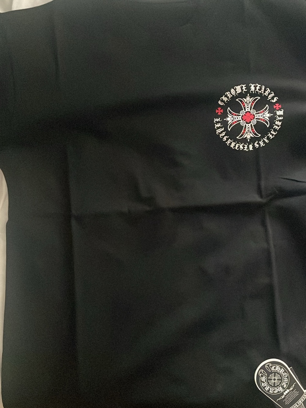 Chrome Hearts Black Short-Sleeve Tee with Red & White Crest